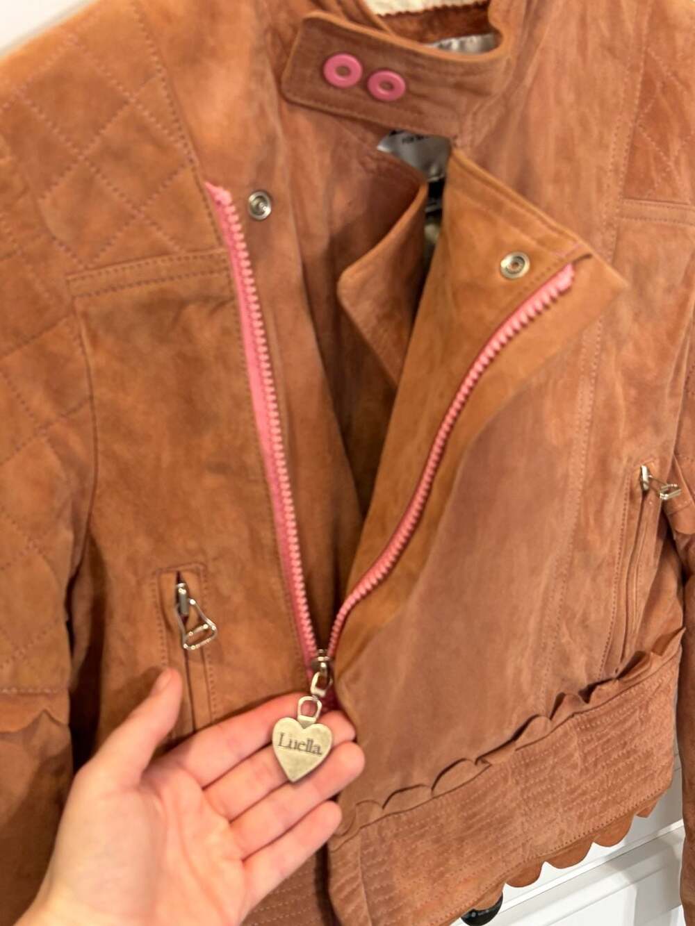 Rare Vintage Luella for Target Suede Moto Jacket Rust Pink Scallop Y2K Leather - Picture 4 of 13
